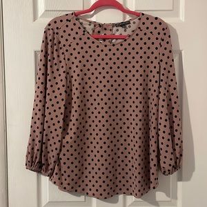 L Adrianna Papell Maueve Long Sleeve Top with Black Polka Dots